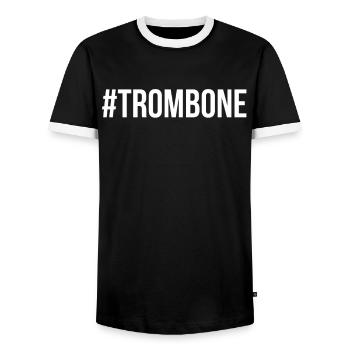 trombone - Men's Ringer Shirt - black/white - Front - AI Model Female 172 light (172cm) & AI Model Male 178 light (178cm)