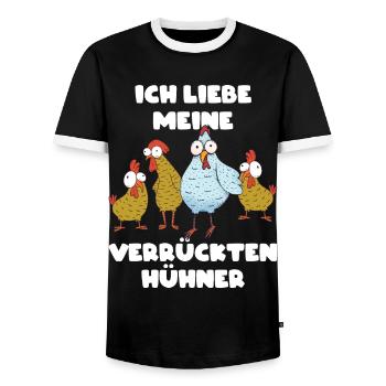 Hühner Huhn Hühnerstall Landwirt - Männer Kontrast-T-Shirt - Schwarz/Weiß - Vorne - AI Model Female 172 light (172cm) & AI Model Male 178 light (178cm)