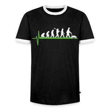 Cadeau d'évolution de jardinier tondeuse à gazon - T-shirt contrasté Homme - noir/blanc - Devant - AI Model Female 172 light (172cm) & AI Model Male 178 light (178cm)
