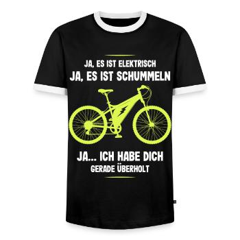 E-Bike Ich habe Dich Überholt Biker Fahrrad - Männer Kontrast-T-Shirt - Schwarz/Weiß - Vorne - AI Model Female 172 light (172cm) & AI Model Male 178 light (178cm)