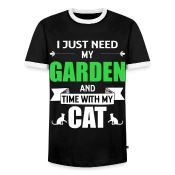 Garden cat gardener cat lover gift - Men's Ringer Shirt - black/white - Front - AI Model Female 172 light (172cm) & AI Model Male 178 light (178cm)