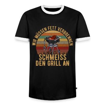 Wir müssen Fett verbrennen Grillmeister - Männer Kontrast-T-Shirt - Schwarz/Weiß - Vorne - AI Model Female 172 light (172cm) & AI Model Male 178 light (178cm)