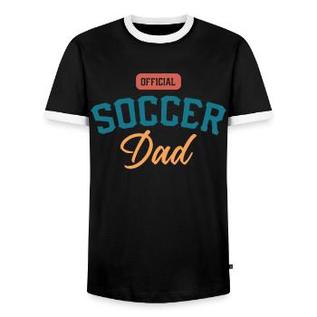 Official Soccer Dad Dad playing soccer - Men's Ringer Shirt - black/white - Front - AI Model Female 172 light (172cm) & AI Model Male 178 light (178cm)