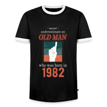 Birthday 1982 - Men's Ringer Shirt - black/white - Front - AI Model Female 172 light (172cm) & AI Model Male 178 light (178cm)
