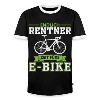 Rentner E-Bike Geschenk - Männer Kontrast-T-Shirt - Schwarz/Weiß - Vorne - AI Model Female 172 light (172cm) & AI Model Male 178 light (178cm)