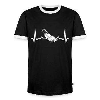 Lawn mowing EKG mower pulse lawn mower heartbeat - Men's Ringer Shirt - black/white - Front - AI Model Female 172 light (172cm) & AI Model Male 178 light (178cm)