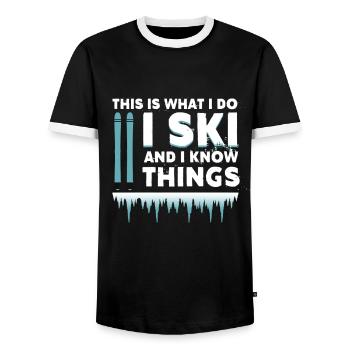 To ski - Men's Ringer Shirt - black/white - Front - AI Model Female 172 light (172cm) & AI Model Male 178 light (178cm)
