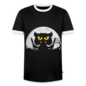 Chat disant cadeau Halloween - T-shirt contrasté Homme - noir/blanc - Devant - AI Model Female 172 light (172cm) & AI Model Male 178 light (178cm)