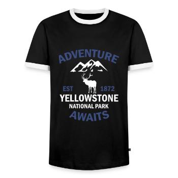 Der Yellowstone-Nationalpark wartet auf Abenteuer - Männer Kontrast-T-Shirt - Schwarz/Weiß - Vorne - AI Model Female 172 light (172cm) & AI Model Male 178 light (178cm)