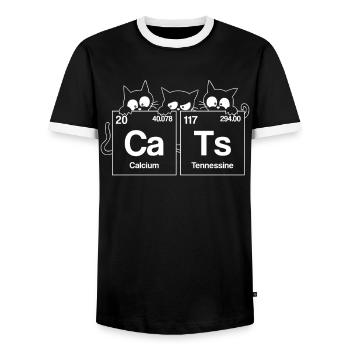 Funny cat chemist biologist cat lover - Men's Ringer Shirt - black/white - Front - AI Model Female 172 light (172cm) & AI Model Male 178 light (178cm)