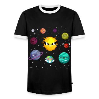 Lustige Planeten Des Sonnensystems - Männer Kontrast-T-Shirt - Schwarz/Weiß - Vorne - AI Model Female 172 light (172cm) & AI Model Male 178 light (178cm)