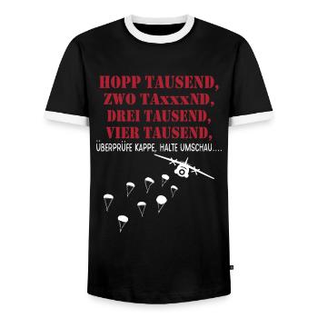 Fallschirmjäger Sprungausbildung Hopp 1000 Spruch - Männer Kontrast-T-Shirt - Schwarz/Weiß - Vorne - AI Model Female 172 light (172cm) & AI Model Male 178 light (178cm)