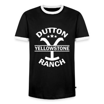 Yellowstone button - Men's Ringer Shirt - black/white - Front - AI Model Female 172 light (172cm) & AI Model Male 178 light (178cm)