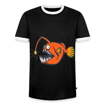 Deep sea frogfish. Scary fish - Men's Ringer Shirt - black/white - Front - AI Model Female 172 light (172cm) & AI Model Male 178 light (178cm)