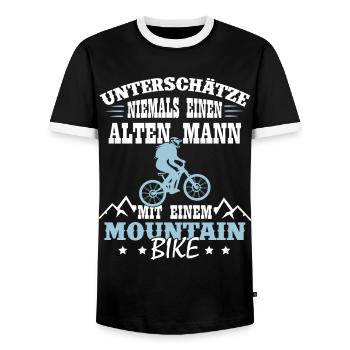Mountainbike Downhill Bikepark MTB Fully Motiv - Männer Kontrast-T-Shirt - Schwarz/Weiß - Vorne - AI Model Female 172 light (172cm) & AI Model Male 178 light (178cm)