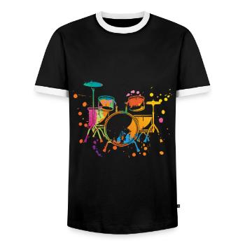 Drums splash - Men's Ringer Shirt - black/white - Front - AI Model Female 172 light (172cm) & AI Model Male 178 light (178cm)