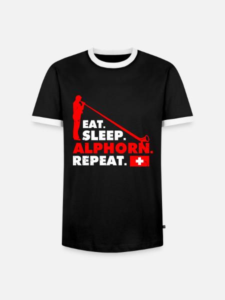 Schweiz Alphorn Musik - Männer Kontrast-T-Shirt - Schwarz/Weiß