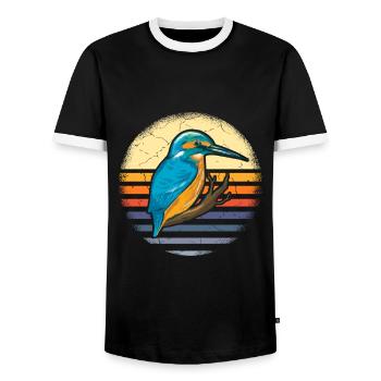 Kingfisher Rackenvogel plumes graphique bleu cobalt - T-shirt contrasté Homme - noir/blanc - Devant - AI Model Female 172 light (172cm) & AI Model Male 178 light (178cm)