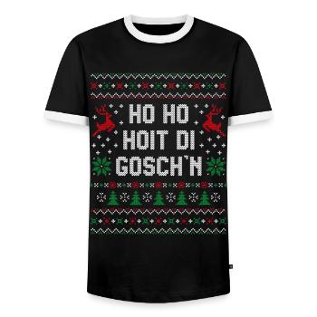 Ho Ho Hoit di Goschn Ugly Christmas Weihnachten - Männer Kontrast-T-Shirt - Schwarz/Weiß - Vorne - AI Model Female 172 light (172cm) & AI Model Male 178 light (178cm)