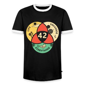 42 Antwort Universum Geschenkidee - Männer Kontrast-T-Shirt - Schwarz/Weiß - Vorne - AI Model Female 172 light (172cm) & AI Model Male 178 light (178cm)