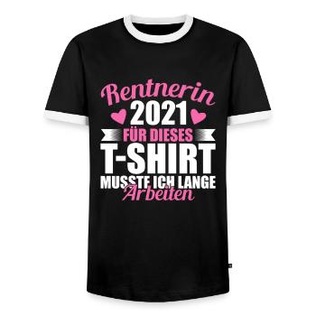 Rentnerin 2021 lustiges Abschiedsgeschenk - Männer Kontrast-T-Shirt - Schwarz/Weiß - Vorne - AI Model Female 172 light (172cm) & AI Model Male 178 light (178cm)