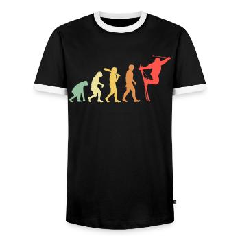 Skier Evolution Mountains Ski Sports Skier Skiing - Men's Ringer Shirt - black/white - Front - AI Model Female 172 light (172cm) & AI Model Male 178 light (178cm)