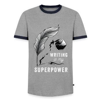 Schreiben Ist Mein Superpower Writer Geschenk - Männer Kontrast-T-Shirt - Grau/Navy  - Vorne - AI Model Female 172 light (172cm) & AI Model Male 178 light (178cm)