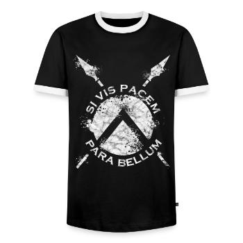 Si Vis Pacem Para Bellum - Sparta - Männer Kontrast-T-Shirt - Schwarz/Weiß - Vorne - AI Model Female 172 light (172cm) & AI Model Male 178 light (178cm)