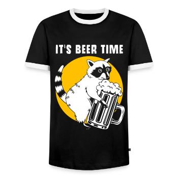 Raccoon beer alcohol - Men's Ringer Shirt - black/white - Front - AI Model Female 172 light (172cm) & AI Model Male 178 light (178cm)