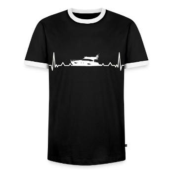 Bateau à moteur yacht bateau Heartbeat - cadeau - T-shirt contrasté Homme - noir/blanc - Devant - AI Model Female 172 light (172cm) & AI Model Male 178 light (178cm)