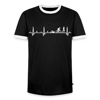 Triathlon Herzschlag Triathlet Läufer Schwimmer Ra - Männer Kontrast-T-Shirt - Schwarz/Weiß - Vorne - AI Model Female 172 light (172cm) & AI Model Male 178 light (178cm)