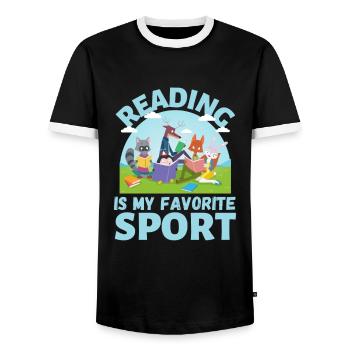 reading is my favorite sport animal reading books - Men's Ringer Shirt - black/white - Front - AI Model Female 172 light (172cm) & AI Model Male 178 light (178cm)