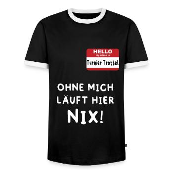 Turnier Trottel Reiten Pferd Pferde Geschenk - Männer Kontrast-T-Shirt - Schwarz/Weiß - Vorne - AI Model Female 172 light (172cm) & AI Model Male 178 light (178cm)