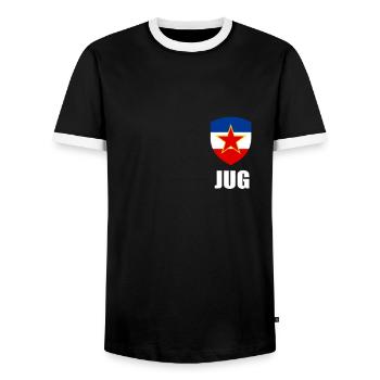 Drapeau Yougoslavie SFRJ Tito Yugo Serbie Croatie - T-shirt contrasté Homme - noir/blanc - Devant - AI Model Female 172 light (172cm) & AI Model Male 178 light (178cm)