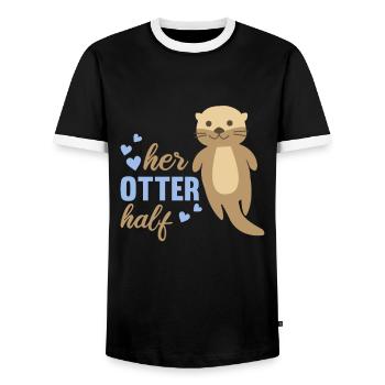 Sa loutre a aidé la loutre douce à aimer le cœur romantique - T-shirt contrasté Homme - noir/blanc - Devant - AI Model Female 172 light (172cm) & AI Model Male 178 light (178cm)