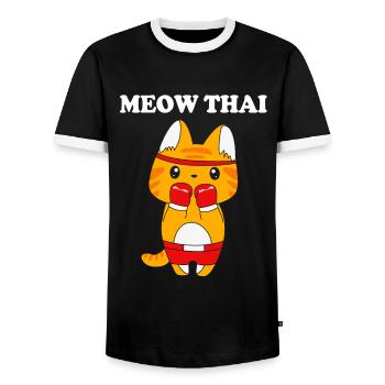Muay Thai Katze - Männer Kontrast-T-Shirt - Schwarz/Weiß - Vorne - AI Model Female 172 light (172cm) & AI Model Male 178 light (178cm)