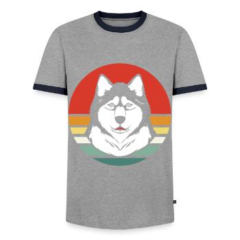 Malamute sled dog - Men's Ringer Shirt - grey/navy  - Front - AI Model Female 172 light (172cm) & AI Model Male 178 light (178cm)