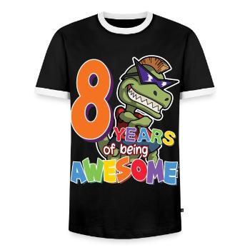 8. Geburtstag Geschenk für Jungen, Dino Dinosaurier, 8 Jahre - Männer Kontrast-T-Shirt - Schwarz/Weiß - Vorne - AI Model Female 172 light (172cm) & AI Model Male 178 light (178cm)