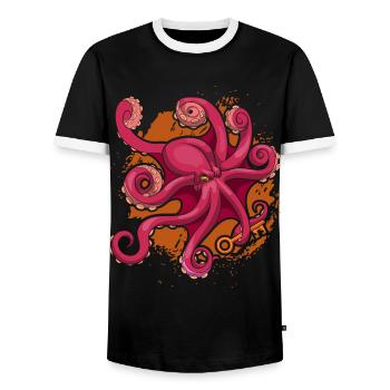 octopus - Men's Ringer Shirt - black/white - Front - AI Model Female 172 light (172cm) & AI Model Male 178 light (178cm)