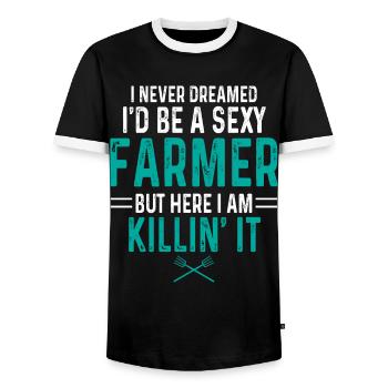 Landwirt Bäuerin - Männer Kontrast-T-Shirt - Schwarz/Weiß - Vorne - AI Model Female 172 light (172cm) & AI Model Male 178 light (178cm)