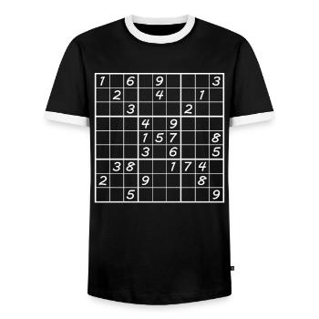 Sudoku Zahlenrätsel - Männer Kontrast-T-Shirt - Schwarz/Weiß - Vorne - AI Model Female 172 light (172cm) & AI Model Male 178 light (178cm)