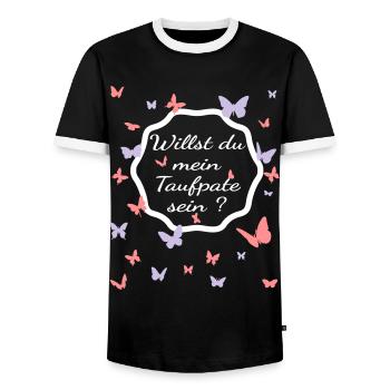 Willst du mein Taufpate sein ? - Taufpate werden - Männer Kontrast-T-Shirt - Schwarz/Weiß - Vorne - AI Model Female 172 light (172cm) & AI Model Male 178 light (178cm)