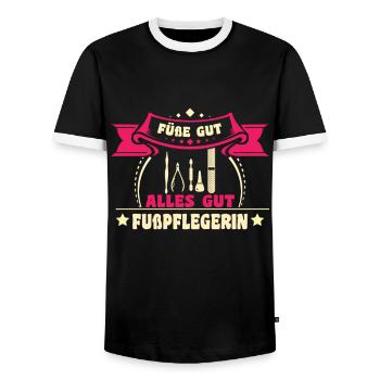 Fußpflege - Männer Kontrast-T-Shirt - Schwarz/Weiß - Vorne - AI Model Female 172 light (172cm) & AI Model Male 178 light (178cm)