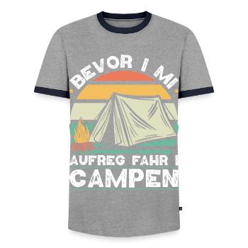 Avant I Mi Aufreg Camper en dialecte bavarois - T-shirt contrasté Homme - gris/marine  - Devant - AI Model Female 172 light (172cm) & AI Model Male 178 light (178cm)
