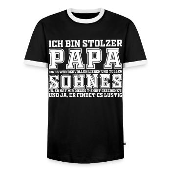 Papa & Sohn | Partnerlook Geschenkidee - Männer Kontrast-T-Shirt - Schwarz/Weiß - Vorne - AI Model Female 172 light (172cm) & AI Model Male 178 light (178cm)
