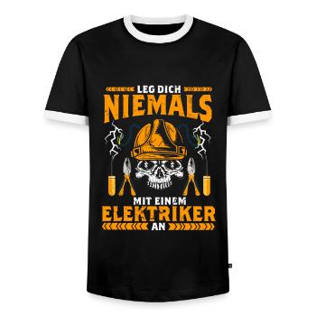 Elektriker Witze Sprüche Handwerker Geschenk - Männer Kontrast-T-Shirt - Schwarz/Weiß - Vorne - AI Model Female 172 light (172cm) & AI Model Male 178 light (178cm)