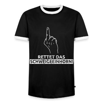 Rettet das Schweigeeinhorn Schweigefuchs Finger - Männer Kontrast-T-Shirt - Schwarz/Weiß - Vorne - AI Model Female 172 light (172cm) & AI Model Male 178 light (178cm)