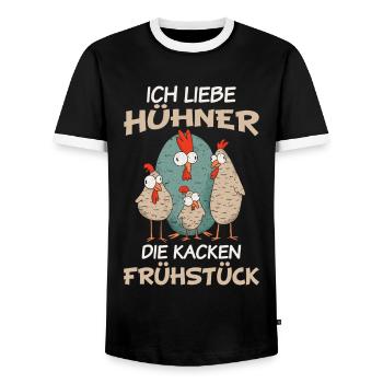 Hühner - Ich liebe Hühner die kacken Frühstück - Männer Kontrast-T-Shirt - Schwarz/Weiß - Vorne - AI Model Female 172 light (172cm) & AI Model Male 178 light (178cm)