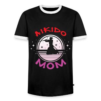Aikido Mama - Men's Ringer Shirt - black/white - Front - AI Model Female 172 light (172cm) & AI Model Male 178 light (178cm)