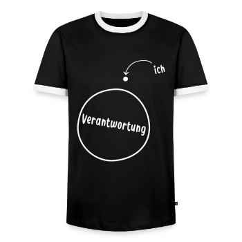 Ich trage keine Verantwortung - Männer Kontrast-T-Shirt - Schwarz/Weiß - Vorne - AI Model Female 172 light (172cm) & AI Model Male 178 light (178cm)